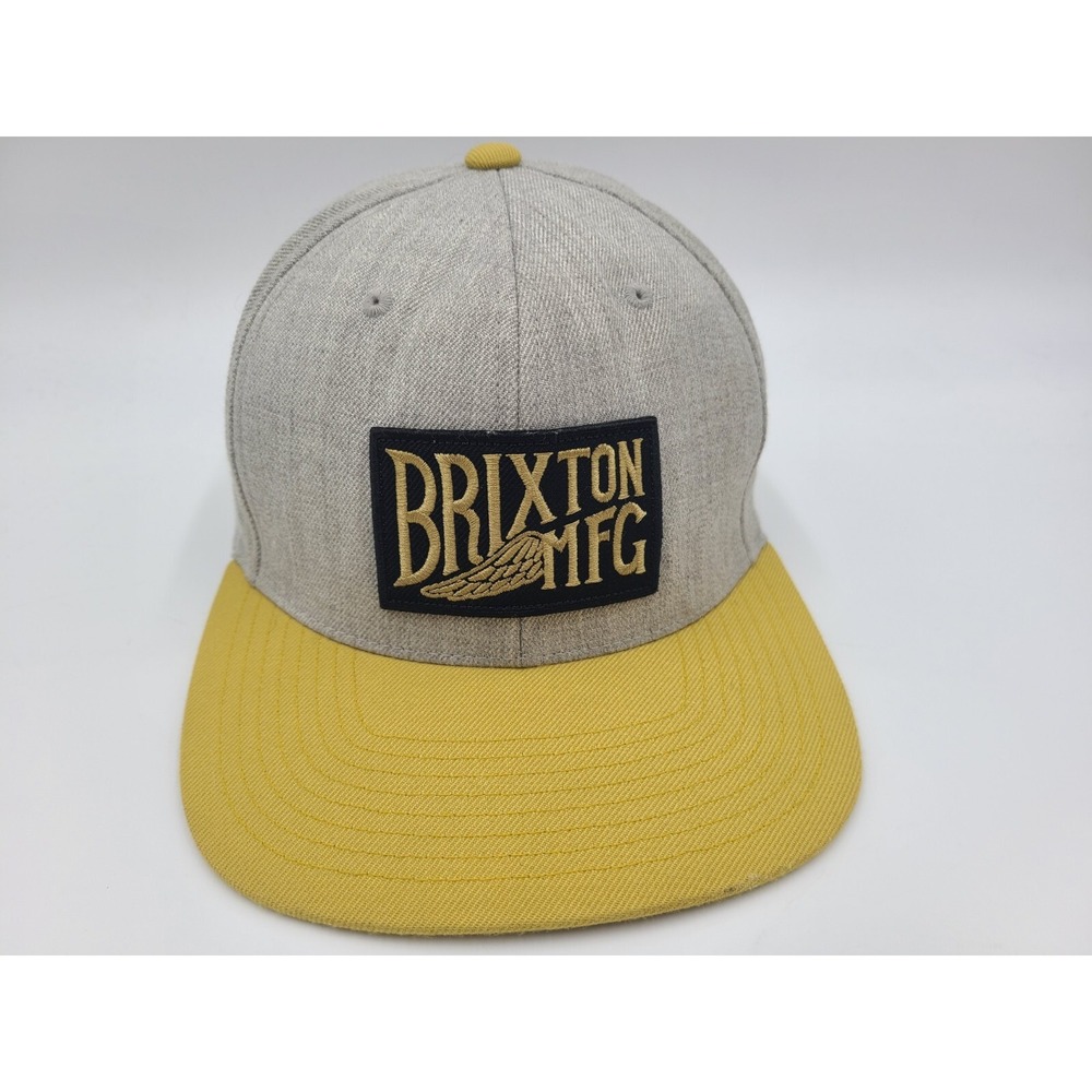 Brixton Mfg Company Co Snapback Hat Cap Dad Men Women Gray Gold *SHORT SNAPBACK*